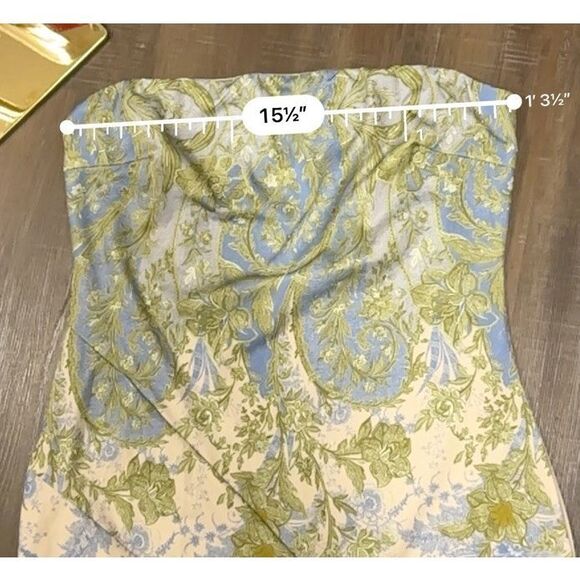 Y2K Strapless Floral Print Maxi Dress Ruffle Slit Cottagecore Boho Festival Sz L - Picture 14 of 16